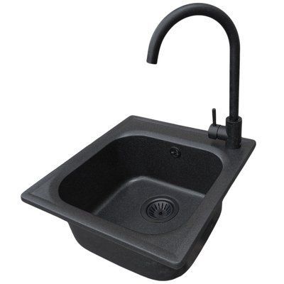 Кухонна мийка Valetti Model 1N Dark Edition (чорна) зі змішувачем та сифоном
