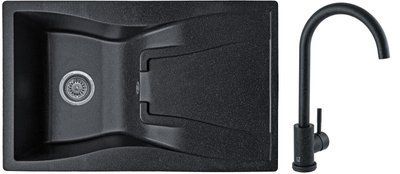 Комплект кухонной мойки Valetti 54N Anthracite (черная) &mdash; мойка + смеситель + сифон