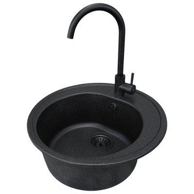 Кухонна мийка Valetti Model 5N Dark Edition (чорна) зі змішувачем та сифоном