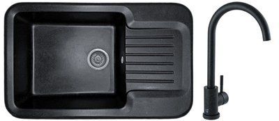 Комплект кухонной мойки Valetti 55N Anthracite (черная) &mdash; мойка + смеситель + сифон