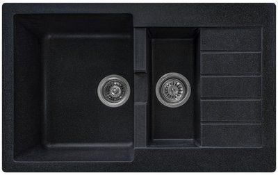 Мойка кухонная, гранитная, прямоугольная, с двумя чашами, Valetti Model 29N Anthracite (черная), 785х495 мм VAL-29N-ANT фото