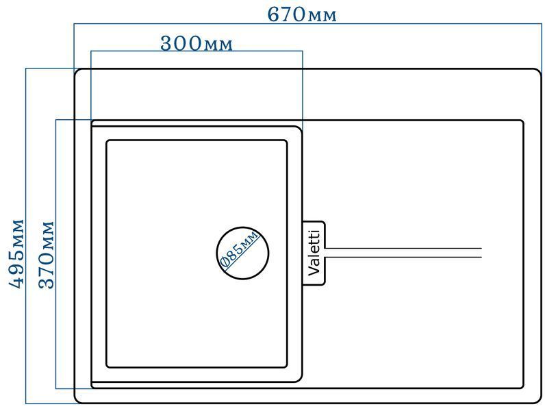 Мойка кухонная Valetti 16N Anthracite (670х495мм) с гибким смесителем черного цвета