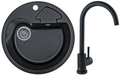 Комплект кухонной мойки Valetti 68S Anthracite (черная) &mdash; мойка + смеситель + сифон