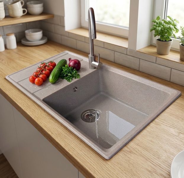 Мийка кухонна, гранітна, прямокутна, Valetti Model 87N, Sahara (бежева), 855х500 мм VAL-87N-SAH фото