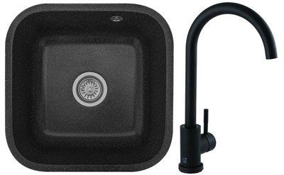 Комплект кухонной мойки Valetti 72N Anthracite (черная) &mdash; мойка + смеситель + сифон