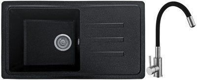 Мойка кухонная Valetti 36N Anthracite с гибким смесителем черного цвета