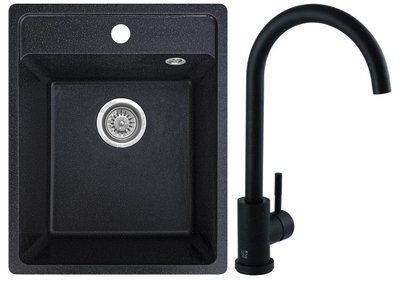 Комплект кухонной мойки Valetti 85N Anthracite (черная) &mdash; мойка + смеситель + сифон