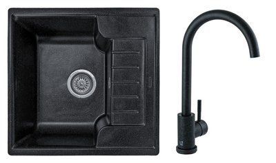 Комплект кухонной мойки Valetti 71N Anthracite (черная) &mdash; мойка + смеситель + сифон