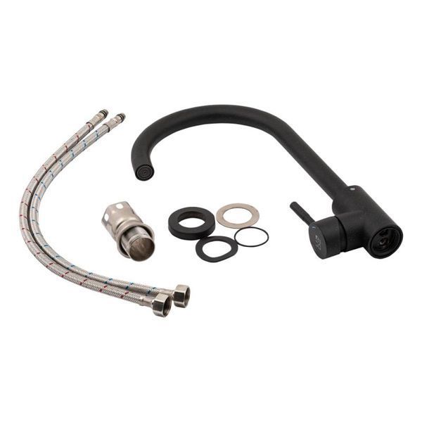 Комплект кухонной мойки Valetti 9N Anthracite (черная) &mdash; мойка + смеситель + сифон