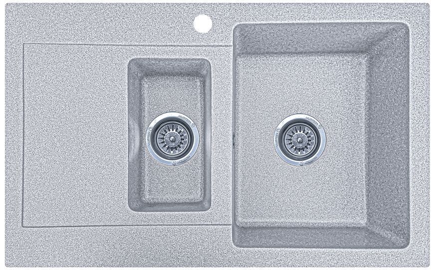 Кухонна мийка, кам'яна, прямокутна, з двома чашами, EcoLIne 34N, 790х500 мм, сіра EL-34N-SIL фото