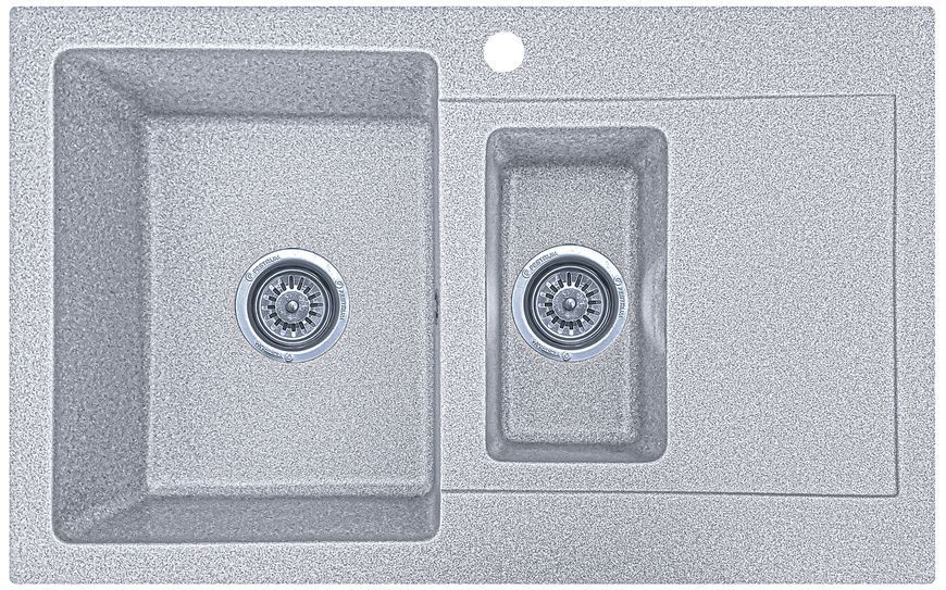 Кухонна мийка, кам'яна, прямокутна, з двома чашами, EcoLIne 34N, 790х500 мм, сіра EL-34N-SIL фото