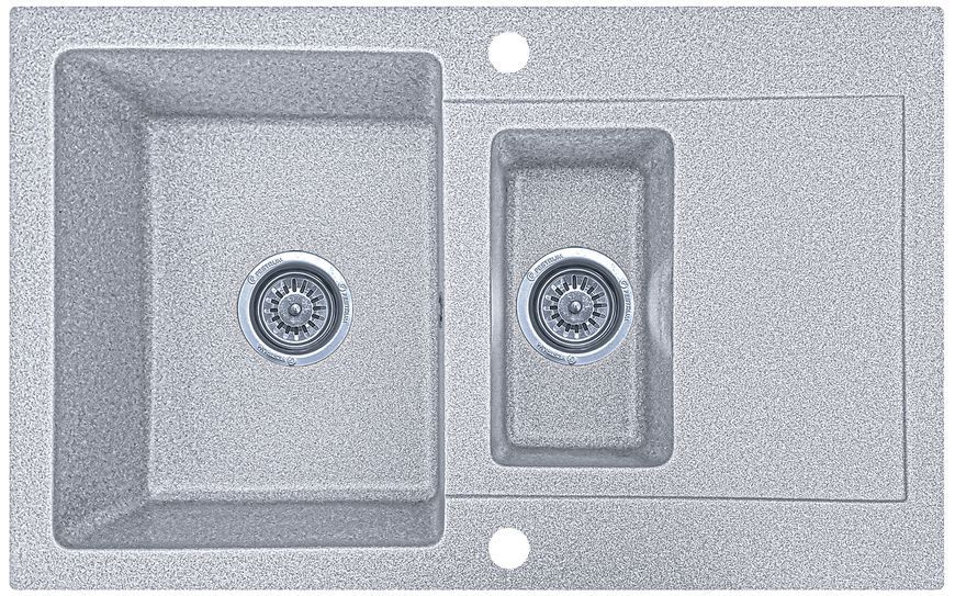 Кухонна мийка, кам'яна, прямокутна, з двома чашами, EcoLIne 34N, 790х500 мм, сіра EL-34N-SIL фото