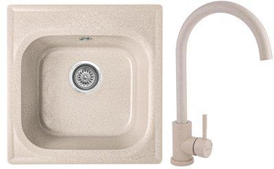 Кухонная мойка Valetti 1N (430х440мм), бежевая, со смесителем в комплекте