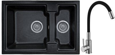 Мойка кухонная Valetti 43N Anthracite с гибким смесителем черного цвета