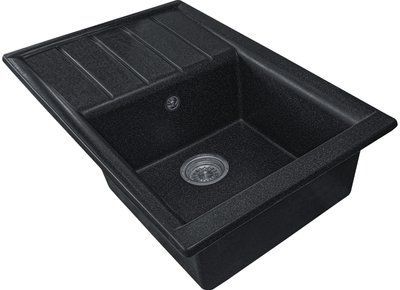 Мийка кухонна, гранітна, прямокутна, Valetti Model 25N, Anthracite (чорна), 780х500 мм VAL-25N-ANT фото