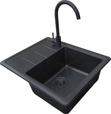 Кухонная мойка Valetti Model 28N Dark Edition (черная) со смесителем и сифоном
